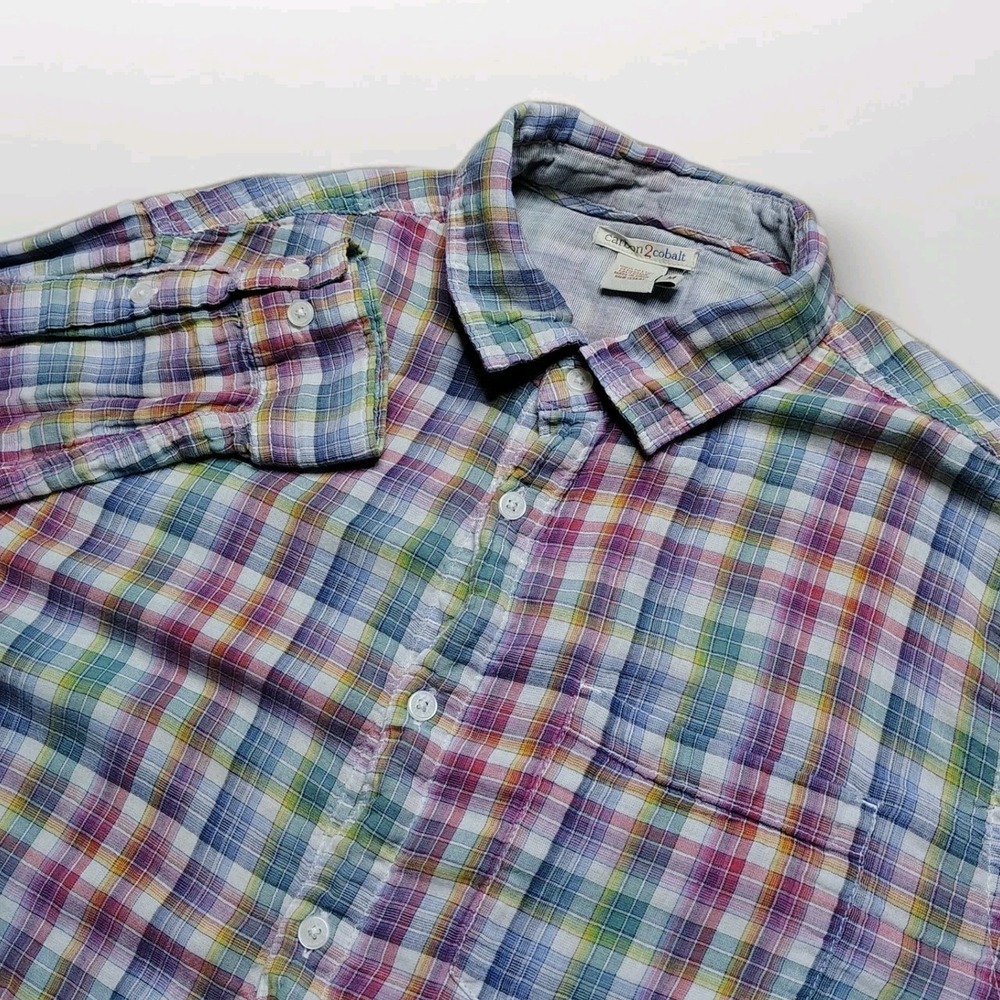 Carbon 2 Cobalt Men Medium Plaid Button Down Shirt Long Sleeve Multicolor Casual